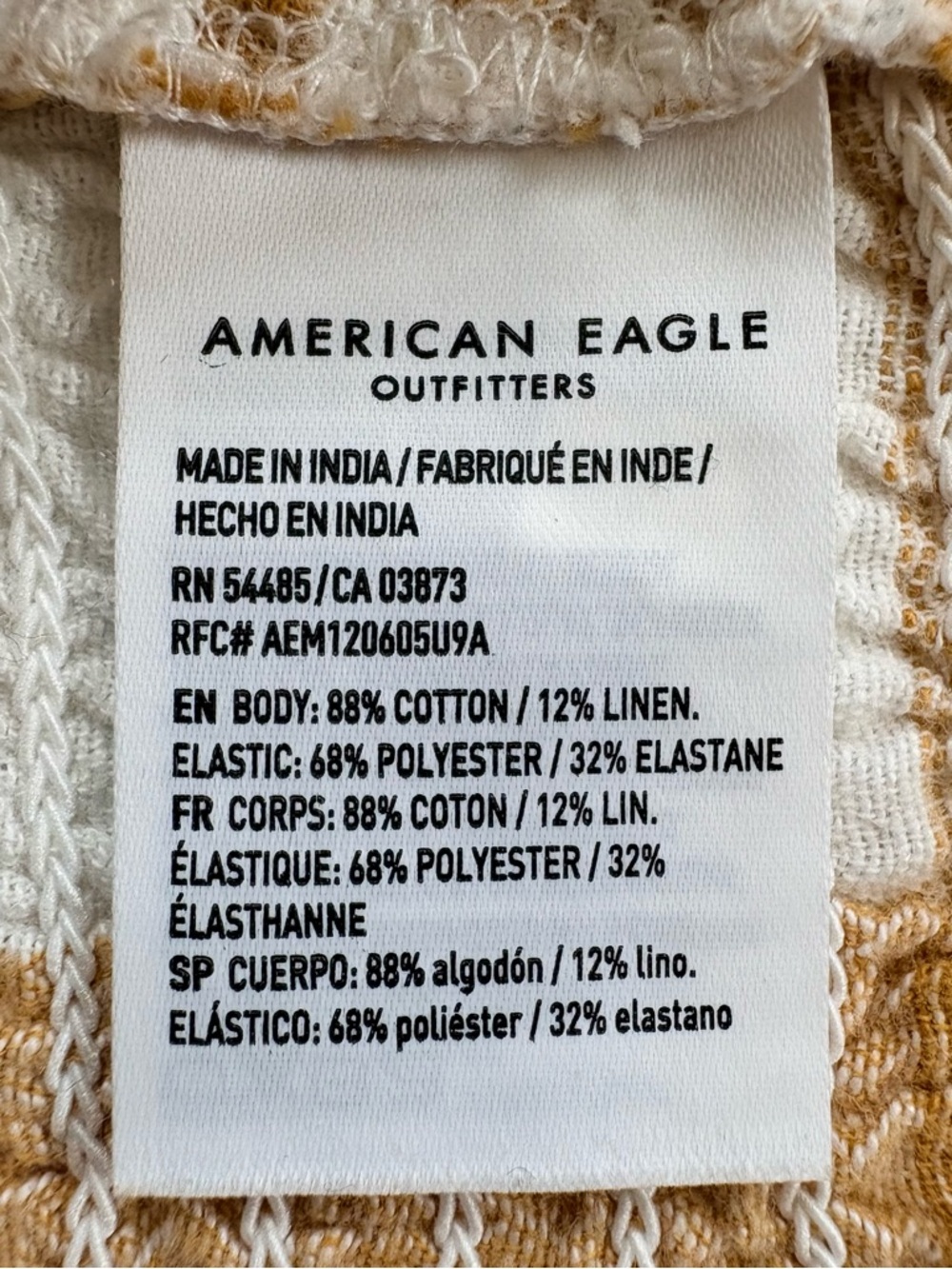AMERICAN EAGLE Plaid Halter Crop Top Medium Mustard Yellow Smocked Summer - Picture 5 of 8